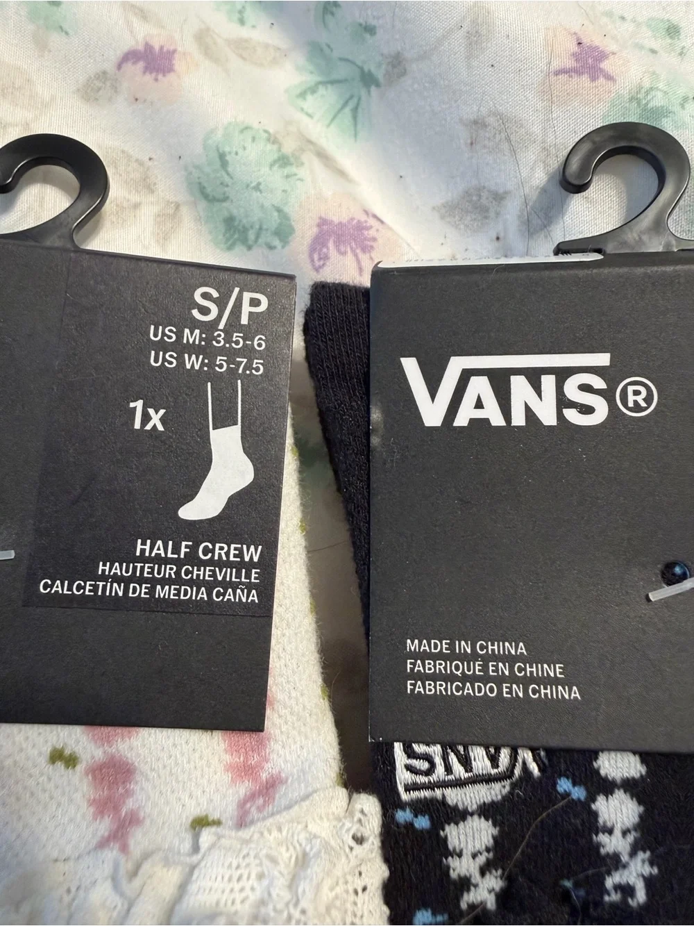 Vans Women's Half Crew Ruffle Socks - White & Black with Pink/Blue Accents 5-7.5